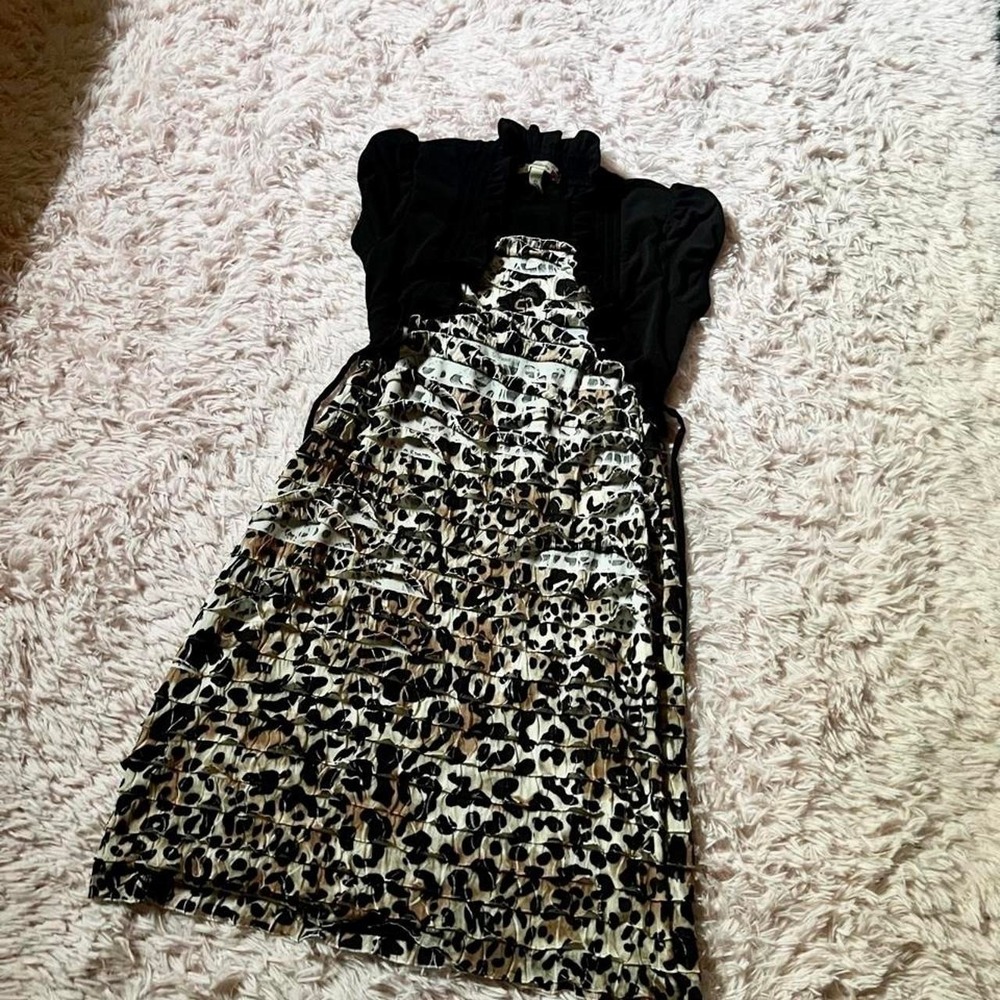Vintage 90s Y2K Nostalgic Ruffle Cheetah Print Chic Dress Girls 12 Jersey Shore